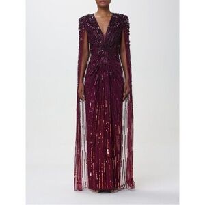 Jenny Packham Burgundy Sequin Cape Gown